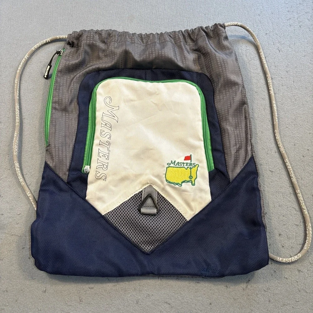 Augusta National Masters Golf Tournament Backpack Cinch Bag GRAY BLUE WHITE LOGO